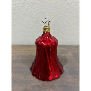 Inge Glas Red Bell Christmas Ornament Germany Blown Glass 4.5"